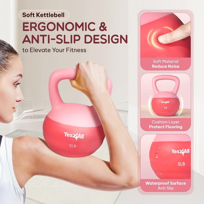 Yes4All Soft Kettlebell, PVC Kettlebells Exercise Weights & Color-Coded Strength Training Kettlebells with 4 Options (5,10,15,20lb), Gentle Hand Weights for Women at Home - Image 2